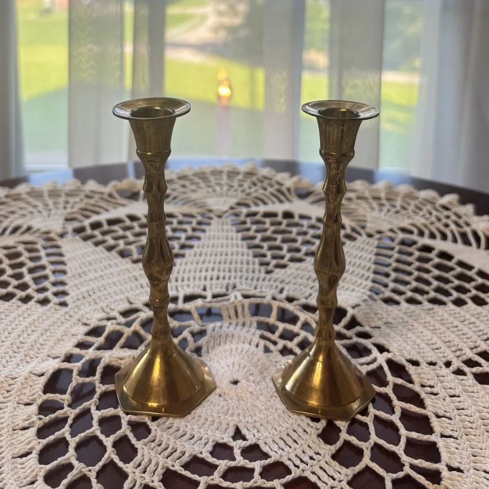 Brass Candle Holders Elegant Gold Vintage MCM Antique Boho Cottage Home Decor